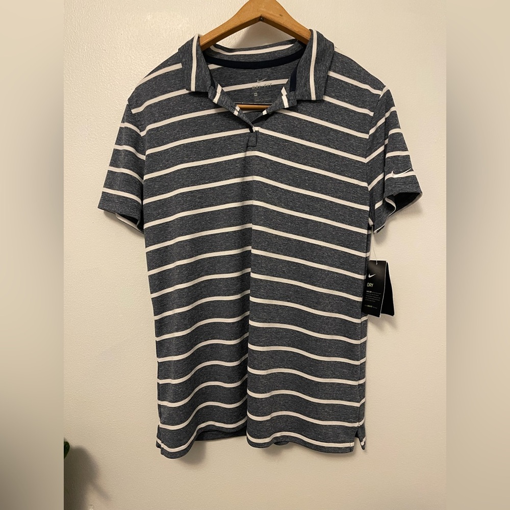 Golfcore Preppy Country Club Navy White Yarn Dyed Stripe Victory Polo Top Nike
